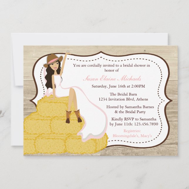 Chic Pink Cowgirl Country Bridge Brautparty Einladung (Vorderseite)
