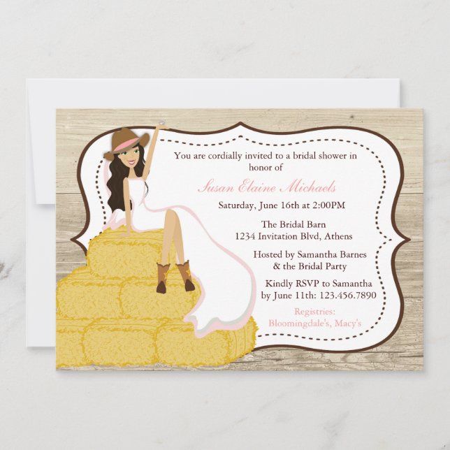 Chic Pink Cowgirl Country Bridge Brautparty Einladung (Vorderseite)
