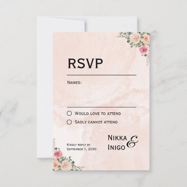 Chic Pink Cream Floral Wedding RSVP Cards (Vorderseite)