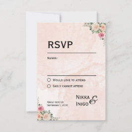 Chic Pink Cream Floral Wedding RSVP Cards
