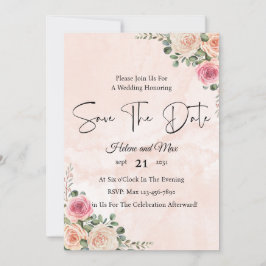 Chic Pink Cream Floral Wedding Save the Date  Einladung
