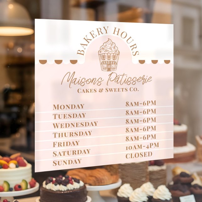 Chic Pink Cupcake Bakery Pastry Shop Store Hours Fensteraufkleber (Chic Pink Cupcake Bakery Pastry Shop Store Hours Window Cling)