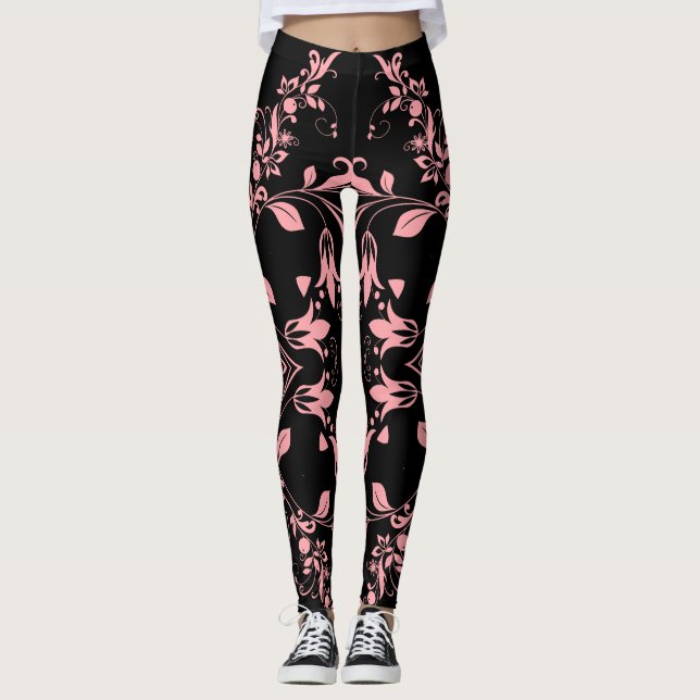 Chic Pink Damask Muster Women's Workout Leggings (Vorderseite)