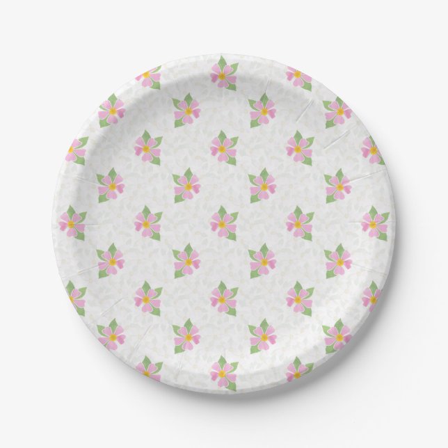 Chic Pink Dog Rose auf Texturierte Whitepaper Plat Pappteller (Vorderseite)