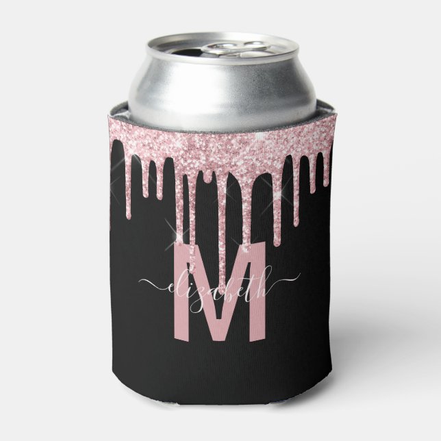 Chic Pink Drift Glitzer Monogram Name Dosenkühler (Kanne Vorderseite)