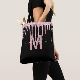 Chic Pink Drift Glitzer Monogram Name Tasche