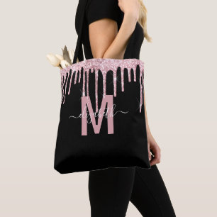 Chic Pink Drift Glitzer Monogram Name Tasche
