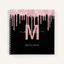 Chic Pink Dripping Glitzer Monogram Sketch
