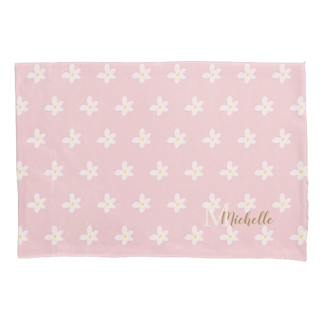 Chic Pink Farmhouse Sweet Daisies Trend Monogram Kissenbezug (Vorderseite)