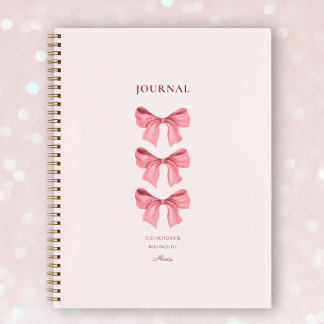 Chic Pink Feminine Red Bows Coquette Name Notizbuch