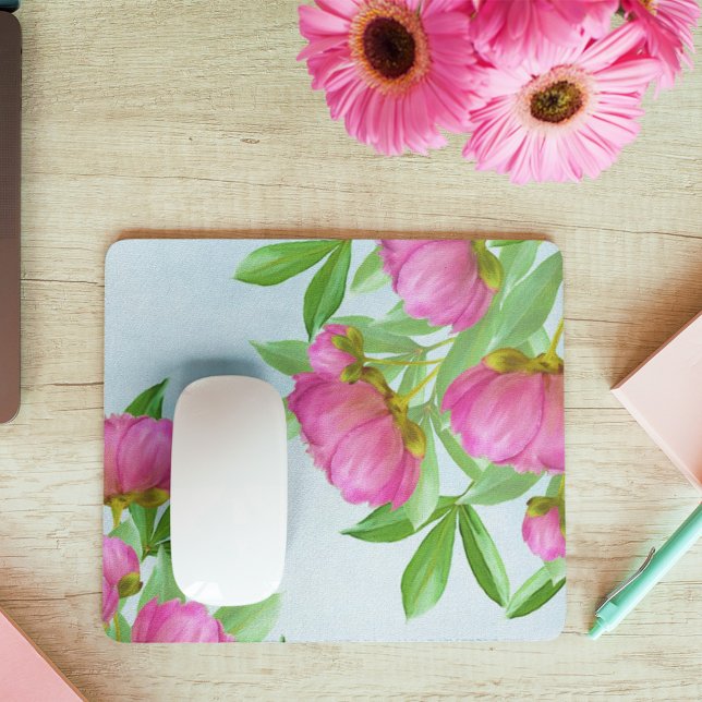 Chic Pink Flora Frische Pasta machen Mousepad (Von Creator hochgeladen)