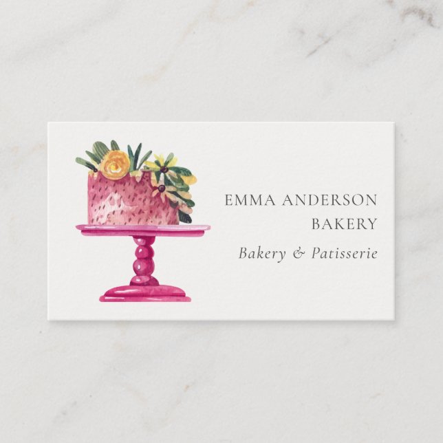 CHIC PINK FLORAL CAKE PATISSERIE CUPCAKE BAKERIE VISITENKARTE (Vorderseite)