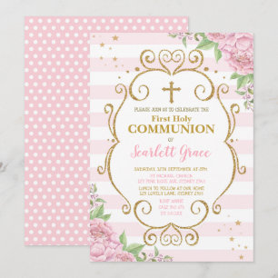 Chic Pink Floral First Heilige Kommune Prinzessin Einladung