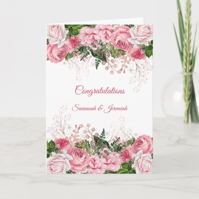 Chic Pink Floral Glückwunsch Hochzeit Karte (Vorderseite)
