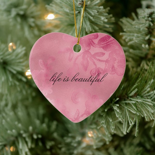 Chic Pink Floral Lace Keramik Ornament (Baum)