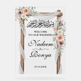 Chic Pink Floral muslimisches arabisches Party Acrylschild
