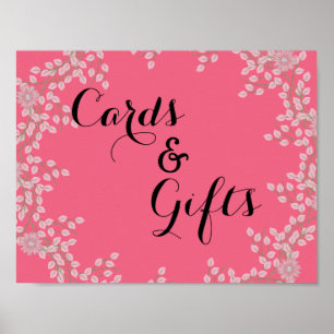 Chic Pink Floral & Pearls Hochzeitskarten & Gesche Poster