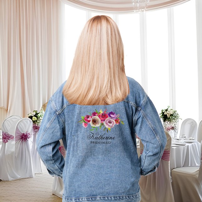 Chic Pink Floral Personalisiert Bridesmaid Name Jeansjacke (Von Creator hochgeladen)