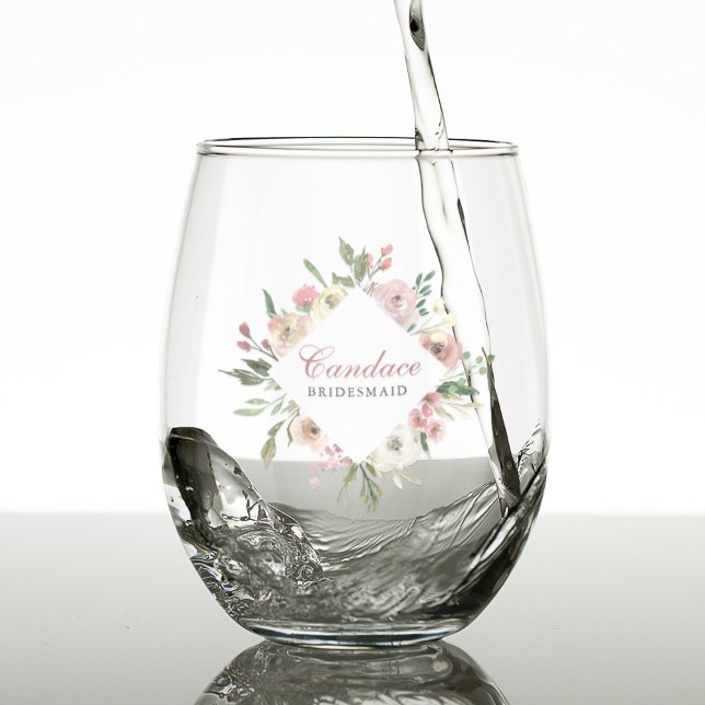 Chic Pink Floral Personalisiert Bridesmaid Weinglas Ohne Stiel (Von Creator hochgeladen)