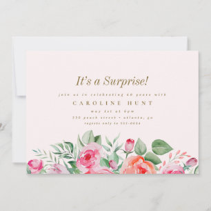 Chic Pink Floral Rose Überraschung Geburtstagspart Einladung