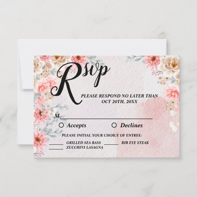 Chic Pink Floral Wedding RSVP Karte (Vorderseite)
