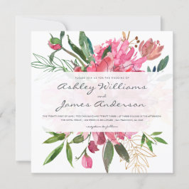 Chic Pink Floral White Wedding Einladung