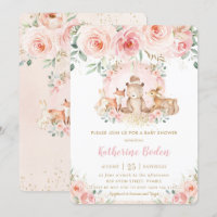 Chic Pink Floral Woodland Animals Girl Baby Dusche