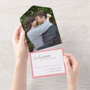 Chic Pink Foto Moderne Hochzeit All In One Einladung