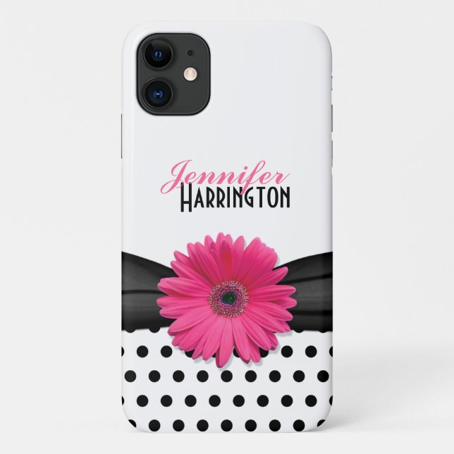 Chic Pink Gerbera Daisy Polka Dot Case-Mate iPhone Hülle (Rückseite)
