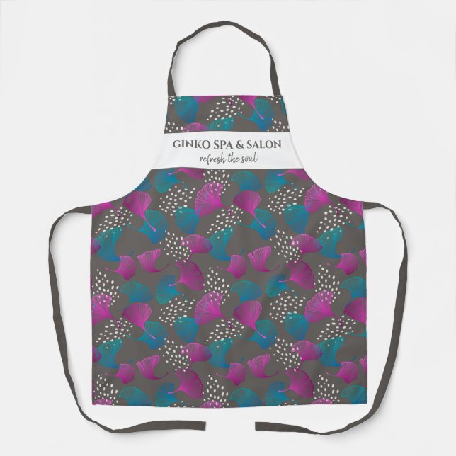 Chic Pink Ginkgo Leaf Print Custom Salon Wellness- Schürze (Vorderseite)