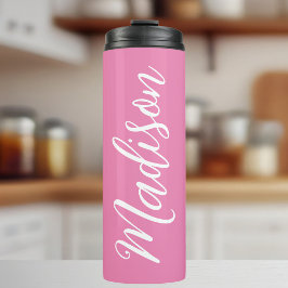 Chic Pink Girls Name White Script Personalisiert Thermosbecher