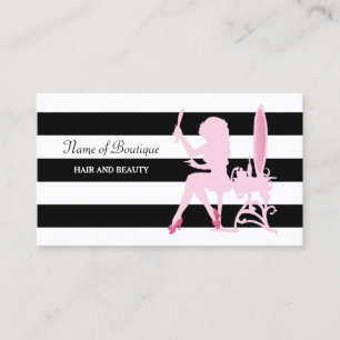 Chic Pink Glitz Girl Black Stripes Boutique Visitenkarte