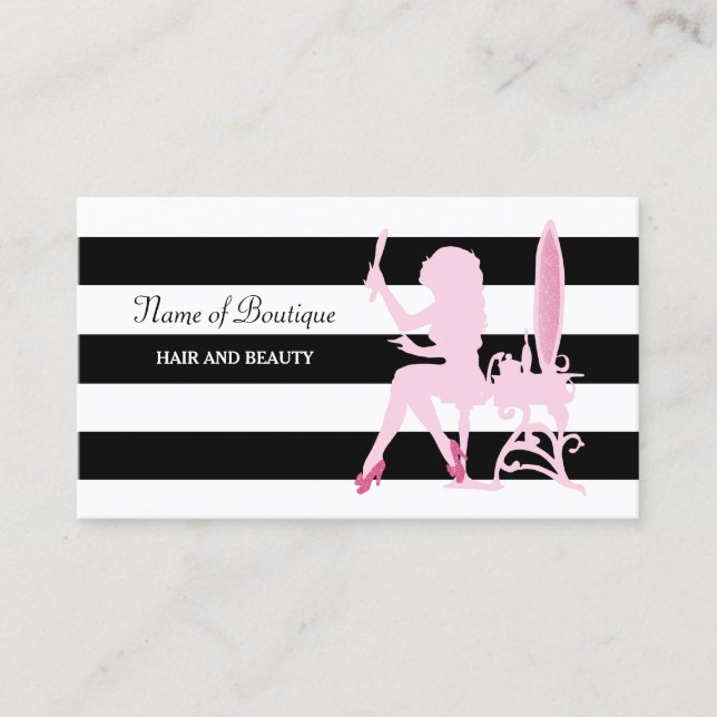 Chic Pink Glitz Girl Black Stripes Boutique Visitenkarte (Vorderseite)