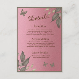 Chic Pink Glitzer Foliage Hochzeit Begleitkarte