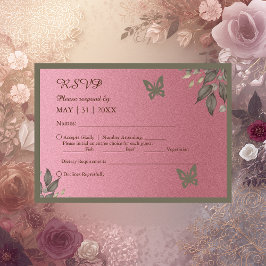 Chic Pink Glitzer Foliage Hochzeit RSVP Karte