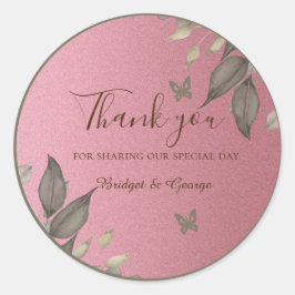 Chic Pink Glitzer Foliage Wedage danke Runder Aufkleber