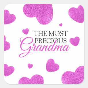 Chic Pink Glitzer Hearts Oma Quadratischer Aufkleber