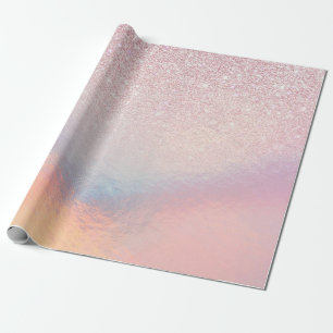Chic Pink Glitzer Iridescent Holographic Gradient Geschenkpapier