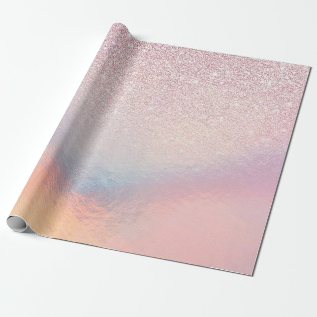 Chic Pink Glitzer Iridescent Holographic Gradient Geschenkpapier (Ungerollt)