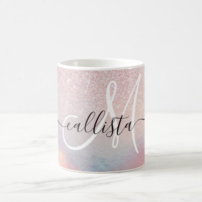 Chic Pink Glitzer Iridescent Holographic Gradient Kaffeetasse (Mittel)