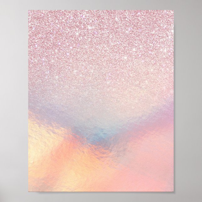 Chic Pink Glitzer Iridescent Holographic Gradient Poster (Vorne)