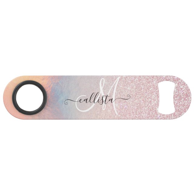 Chic Pink Glitzer Iridescent Holographic Gradient Speed Flaschenöffner (Vorderseite (Horizontal))