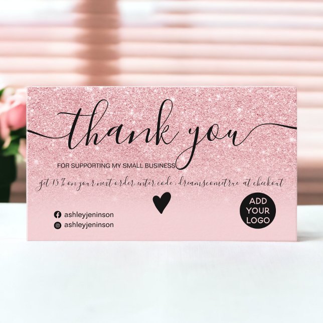 Chic pink Glitzer ombre Glitzern danke Visitenkarte (Chic pink glitter ombre sparkles order thank you business card)