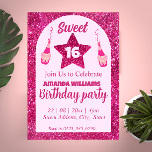 Chic Pink Glitzer Sweet 16 Birthday Einladungen
