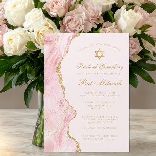 Chic Pink Gold Achat Bat Mitzvah Party individuell Magneteinladung