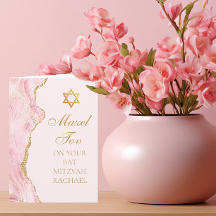 Chic Pink Gold Achat Bat Mitzwa Mazel Tov Karte