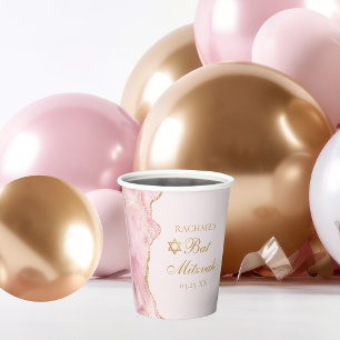 Chic Pink Gold Agate Bat Mitzvah Party Custom Pappbecher