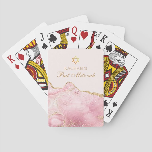 Chic Pink Gold Agate Bat Mitzvah Party Custom Spielkarten (Rückseite)