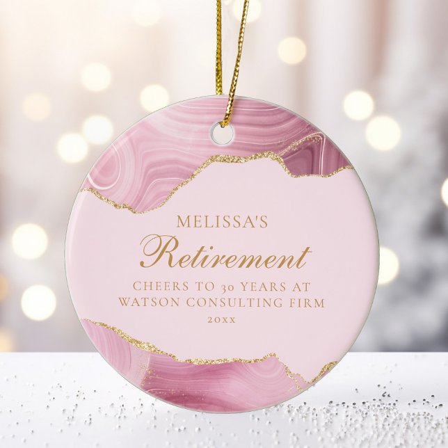Chic Pink Gold Agate Custom Retirement Weihnachten Keramik Ornament (Von Creator hochgeladen)