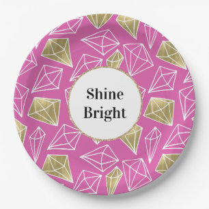 Chic Pink Gold Diamonds Glitzer Geburtstag Pappteller